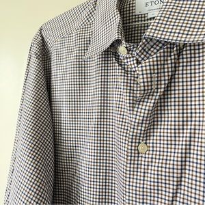 Eton Brown & Blue Button Down